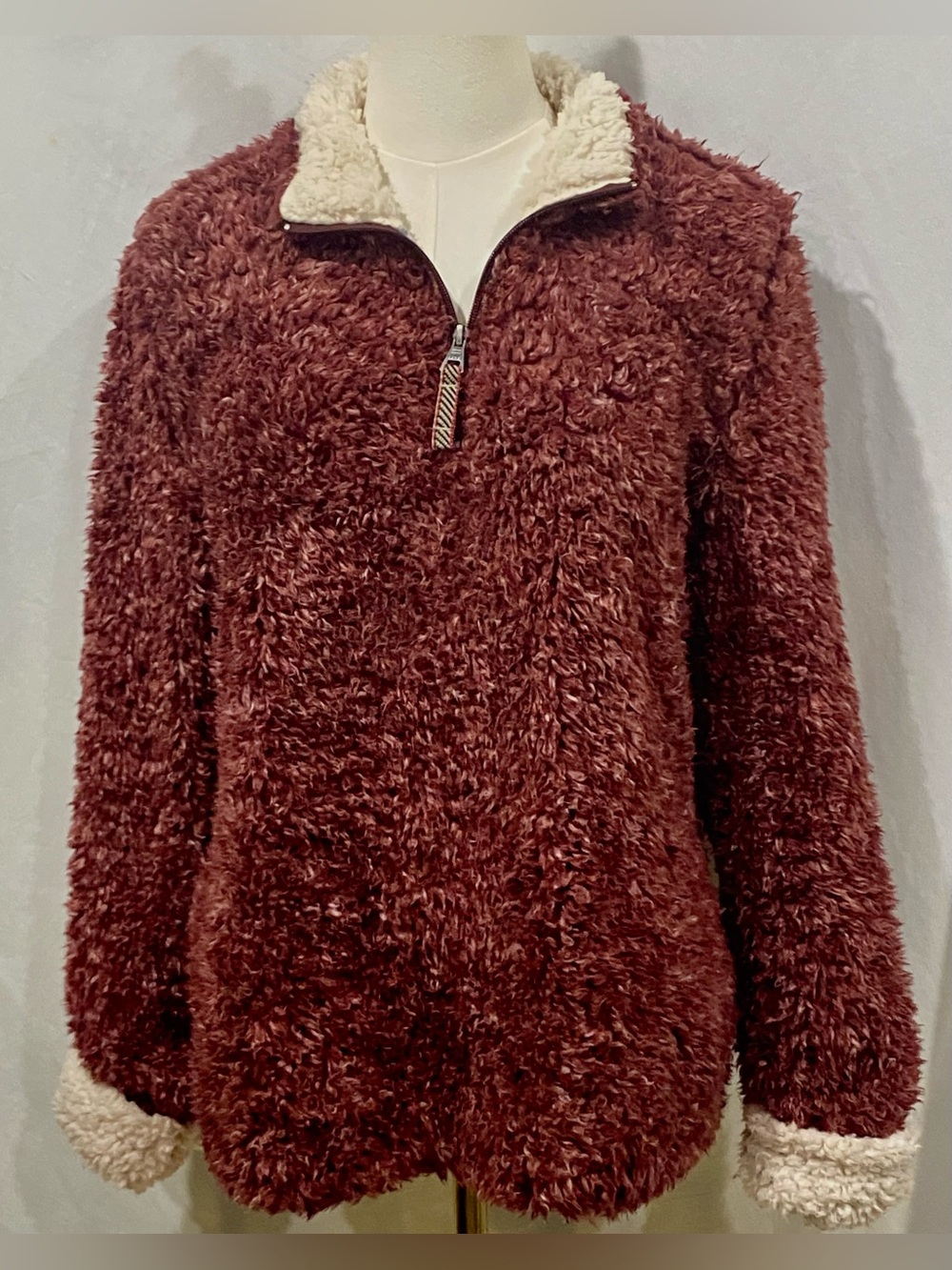 Weatherproof Vintage Cozy Women's Burgundy Sherpa Half-Zip Jacket Pullover Sz. S